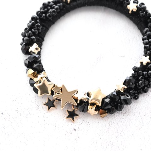 gold×black Star…ビーズ シュシュ＊ブレスレット