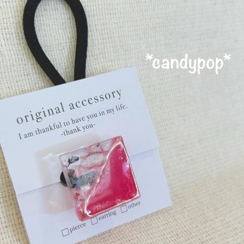 ピンク❤︎つやつやドライフラワー入りエレガントヘアゴム❤︎candypop