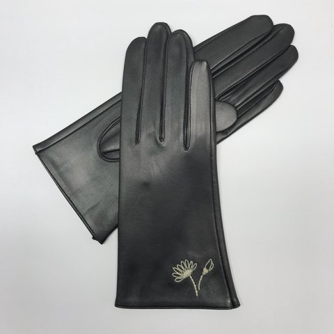 革手袋[182]お花の一色手刺繍(サイズオーダー可)