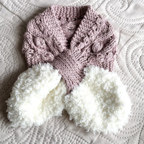 pompom ribbon muffler fur×pink