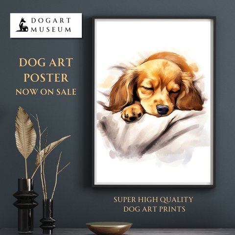 【夢心地 - ダックスフンド犬の子犬 No.1】風水画 開運 アートポスター 犬の絵 犬の絵画 犬のイラスト