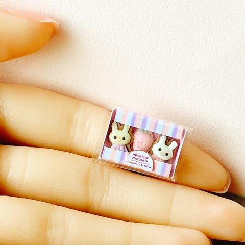 ミニチュア　▪️うさぎさんと苺のチョコレート　　ハンドメイド