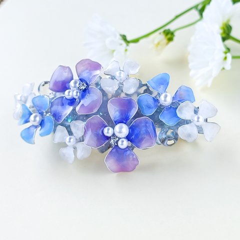 8cm barrette hydrangea パステルカラー ブルー系 紫陽花　na-mia 送料無料