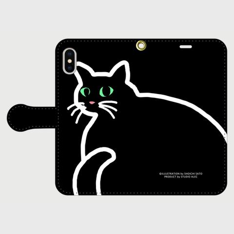 「ニャンコ くろ」イラスト・スマホケース（手帳型）iPhone&Android各機種対応！　かわいい黒猫のイラスト♪ 