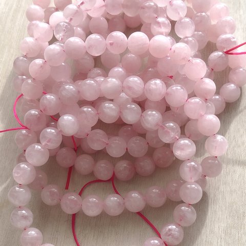 山の桜ピンク艶  天然ローズクオーツ8㎜ 12玉セット　ブレスレット￥800
