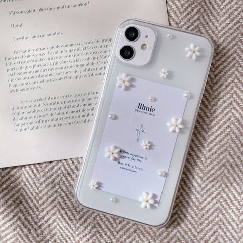 white flower iPhoneケース/ホワイト/パール/マーガレット