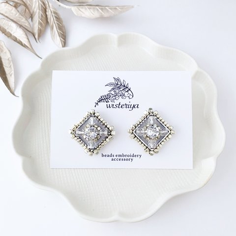 birthday earring < April-silver-SQ >