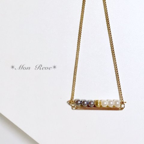 barres d'or et perles* ネックレス