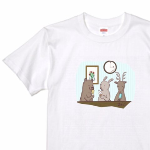 おやつの時間　くま&シカ&うさぎ　Tシャツ 5.3oz