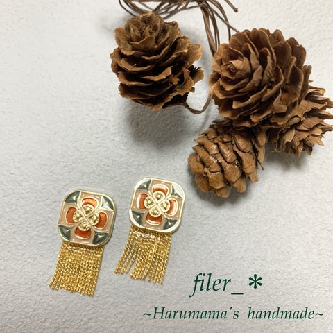 秋色のレトロボタンピアス/イヤリング