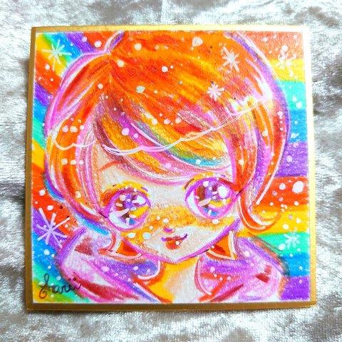 ✨The brilliance of the rainbow🌈 【7.6×7.6センチ  ミニ色紙  原画イラスト】