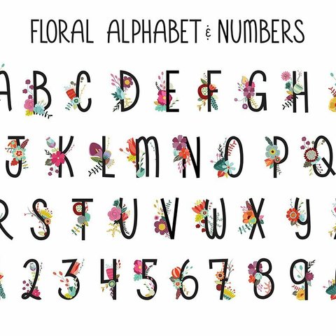  イラスト素材・Floral Alphabet & Numbers デジタルコンテンツ 