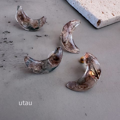 ≪　tuki　≫　ブラウン×グレー⋆⋆イヤリング／ピアス