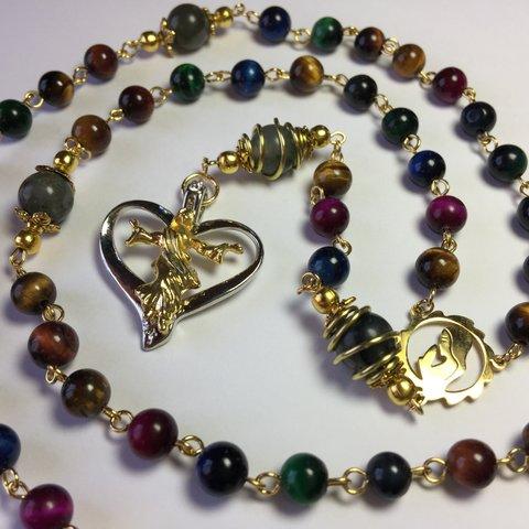 ロザリオ【１点物】(93)アゲート＆タイガーアイ パワーストーン Rosary,Catholic,Prayer Beads,Healing,Relaxing,Gemstone,Holy Rosary