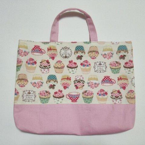 【sale】カップケーキ柄のレッスンバッグ(キナリ)