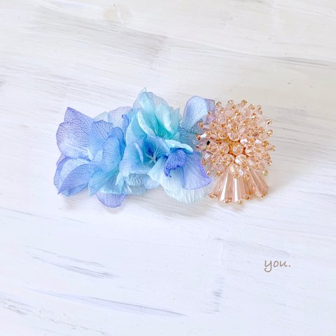 紫陽花とビーズ ヘアクリップ