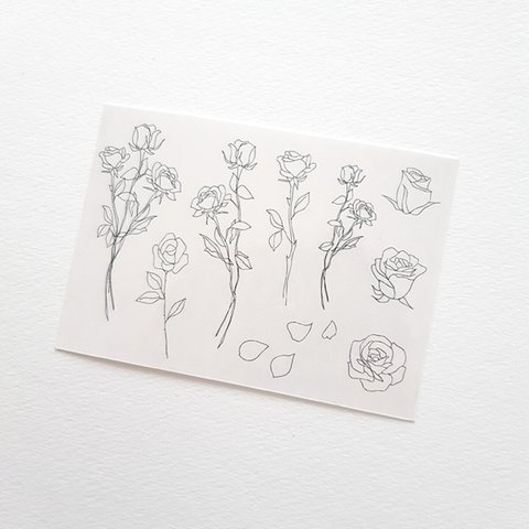 可憐に咲く薔薇の花の線画のタトゥーシール 2 タトゥーステッカー タトゥ ーシール  タトゥー ステッカー