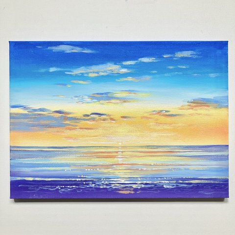 はじまりの朝＊4号サイズ　絵画　原画　風景画　海　空　朝日　夕日　ハワイ　沖縄