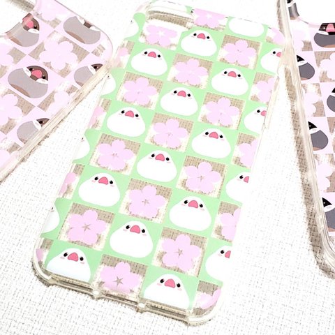 もっちり文鳥さん市松桜の iPhoneケース