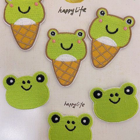 6枚入　カエル可愛い動物刺繍アイロンワッペン