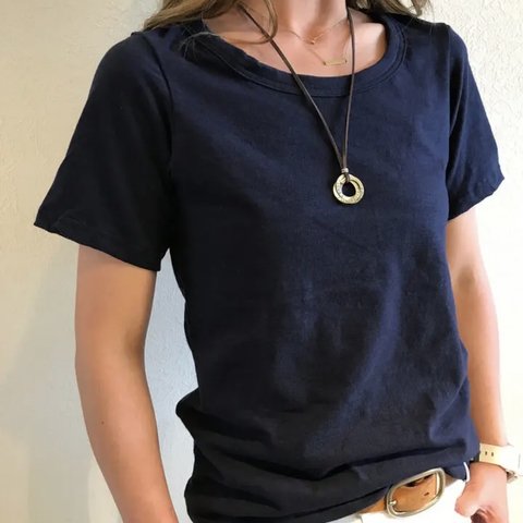 再販2＊デコルテ美人な大人のTシャツ＊100%コットン＊肌触り抜群＊濃紺ネイビー＊ふんわりコットン