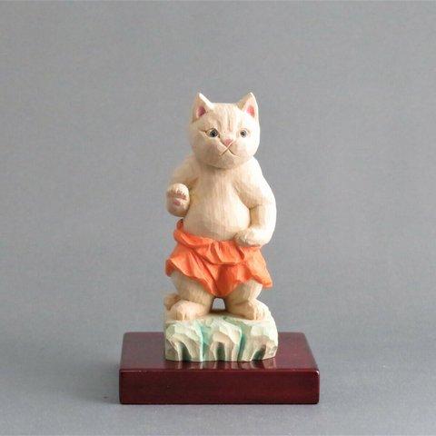 木彫り　金剛力士猫　猫仏1933