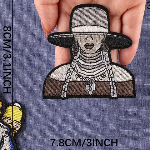 ガール 1枚 ワッペン 80mmX78mm 女の子 貴婦人 帽子 アップリケ 刺繍 アイロン接着 アイロンワッペン