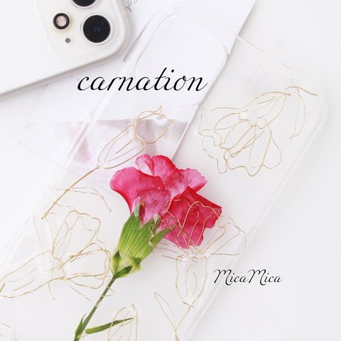 母の日【carnation】iPhoneケース 全機種対応　iPhone アンドロイド　スマホケース　本物のカーネーション 名入れ イニシャル 可
