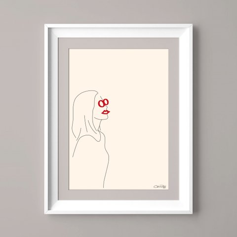シンプル線画ポスター "見上げる女性" A4サイズ