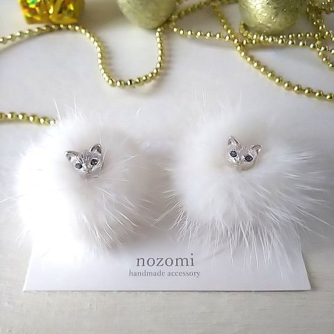 🐈ふわふわ猫 🐈 ピアス【選べるファーカラー】【再販予定あり】