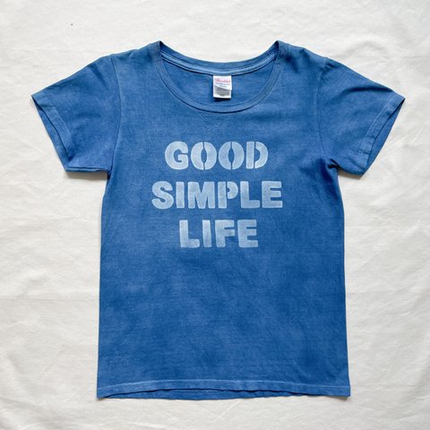 送料無料 "良い人生でシンプルな人生を" GOOD SIMPLE LIFE 藍染Tシャツ 鯨　クジラ ムラ染め