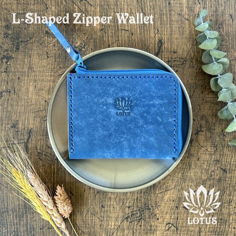 【L字ファスナー財布】　イタリアン　レザー　マヤ　プエブロ　ブルー　Cobalt　本革　ヌメ革　ウォレット
