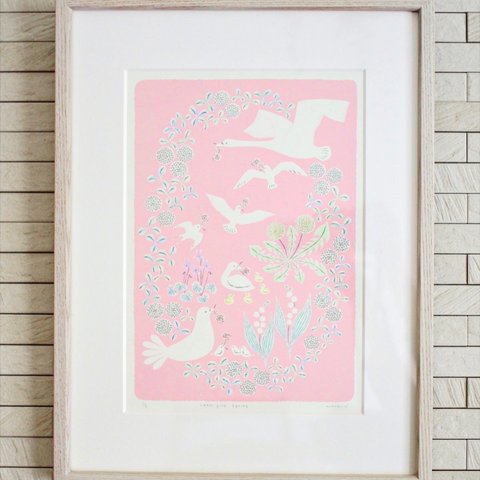 版画 Sweet Pink Spring（シルクスクリーンプリント）