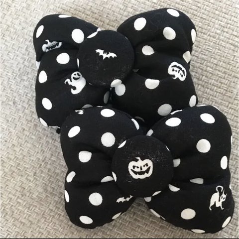 黒白ドットのハロウィン♡リボン♡二個450円♡リボン型リボンゴム！