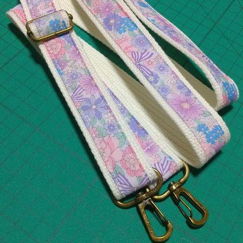 ショルダー紐☆ハンドメイド☆ラベンダー小花リボン柄☆2.5㎝幅