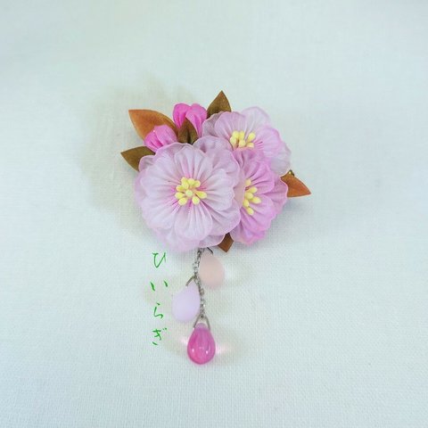 【八重桜】つまみ細工の2wayクリップ