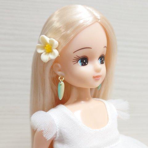 122リカちゃん ヘアピンとピアスのセット（お花・白）●0927