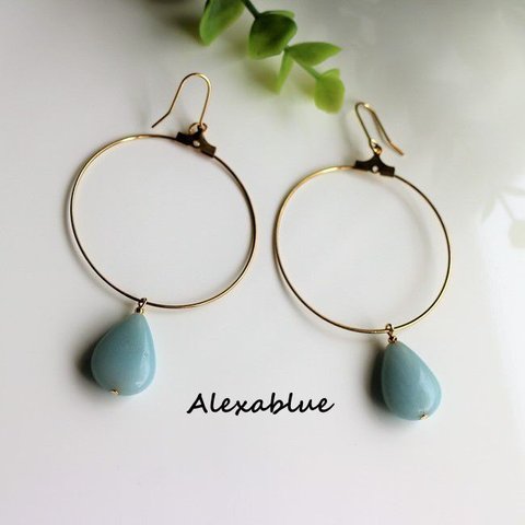 アマゾナイトフープピアス　天然石ピアス　amazonite earrings