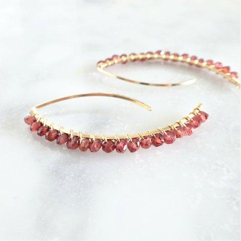 14kgf 宝石質Garnet wrapped marquis pierced earring