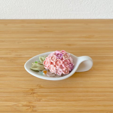 【つまみ細工】ピンクの紫陽花の置物