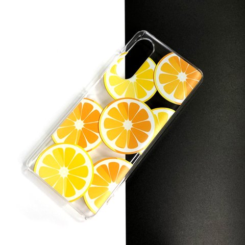 iPhone Android オレンジとレモンの選べるクリアスマホケース グリップ・バンパー・グリッター・ネオンサンド・ストラップ他