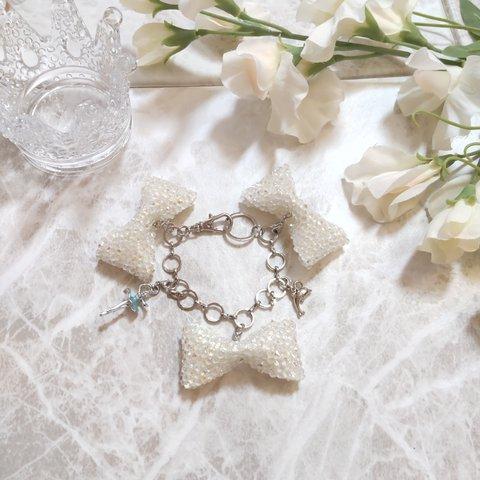 pave charm アイボリー×ざらめ♡シルバーチャーム