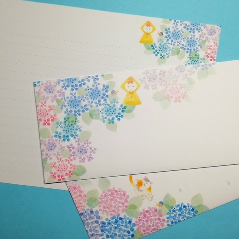 紫陽花の咲く風景。レターセットとポストカード