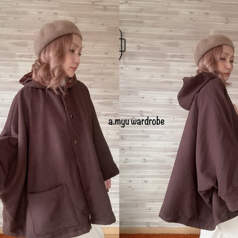 a.myu チョコレートブラウン上質woolのポンチョ　