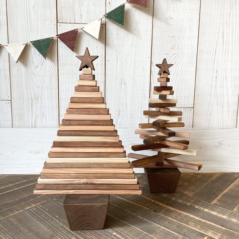 《受注製作》オイル塗装●2way 木製クリスマスツリー●40cm 卓上　●wood ヴィンテージ　アンティーク風　クリスマス雑貨　プレゼント　ギフト　クリスマスインテリア