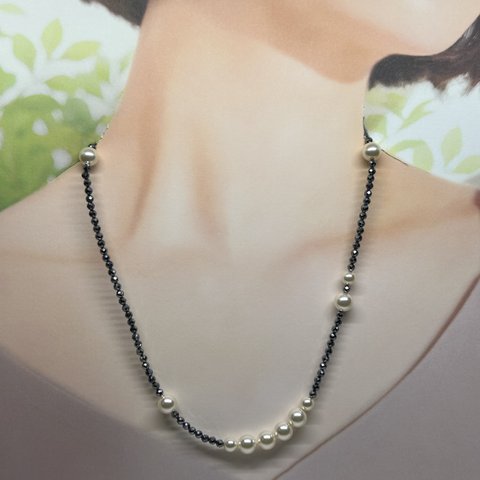 高純度テラヘルツカット3mm＆パール6mm.8mmネックレス48cm