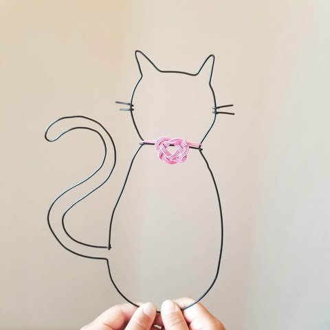 【 ハート ねこ 】 女の子 ワイヤーアート ハロウィン 水引細工 壁飾り 猫 ワイヤークラフト 飾り ウォールデコ かわいい 黒猫