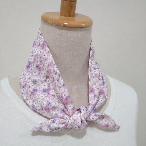 ダブルガーゼ　スカーフ 　小花　薄紫