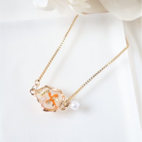 金木犀のプリザ使用 ♡ 18k メッキチェーン ブレスレット キンモクセイ きんもくせい