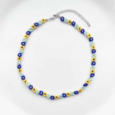 ビーズネックレス "blue×yellow"